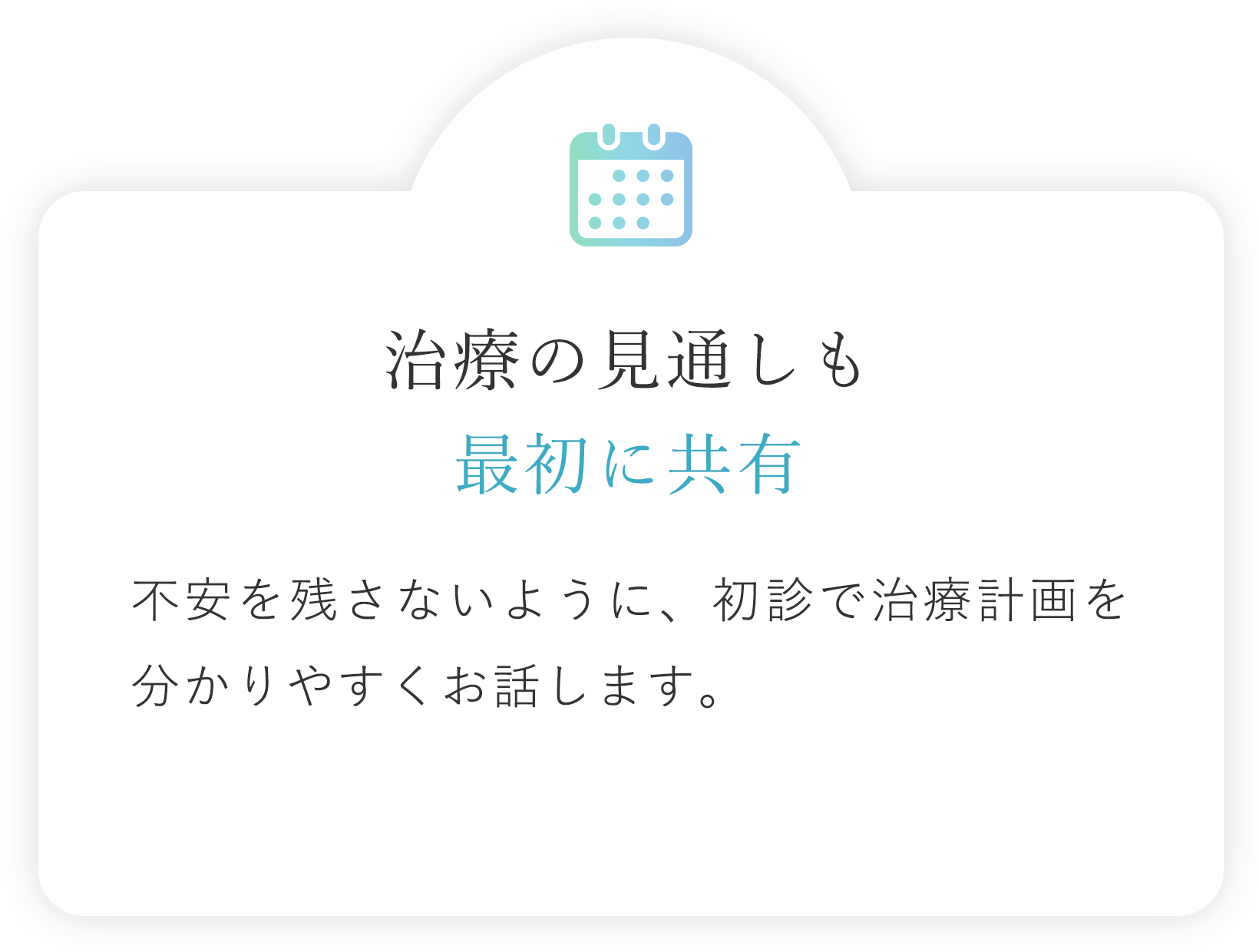 治療の見通しも最初に共有 不安を残さないように、初診で治療計画を分かりやすくお話します。
